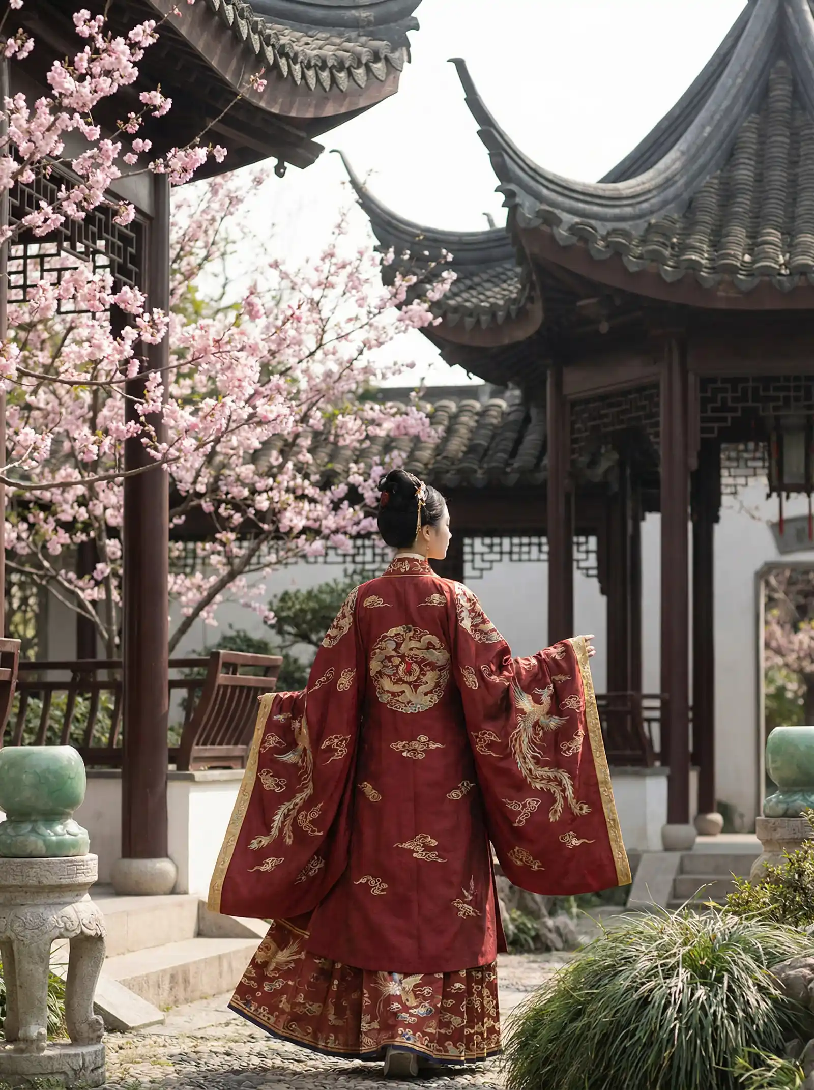 摩天大楼全集免费完整版在线观看 明制汉服红色凤凰刺绣